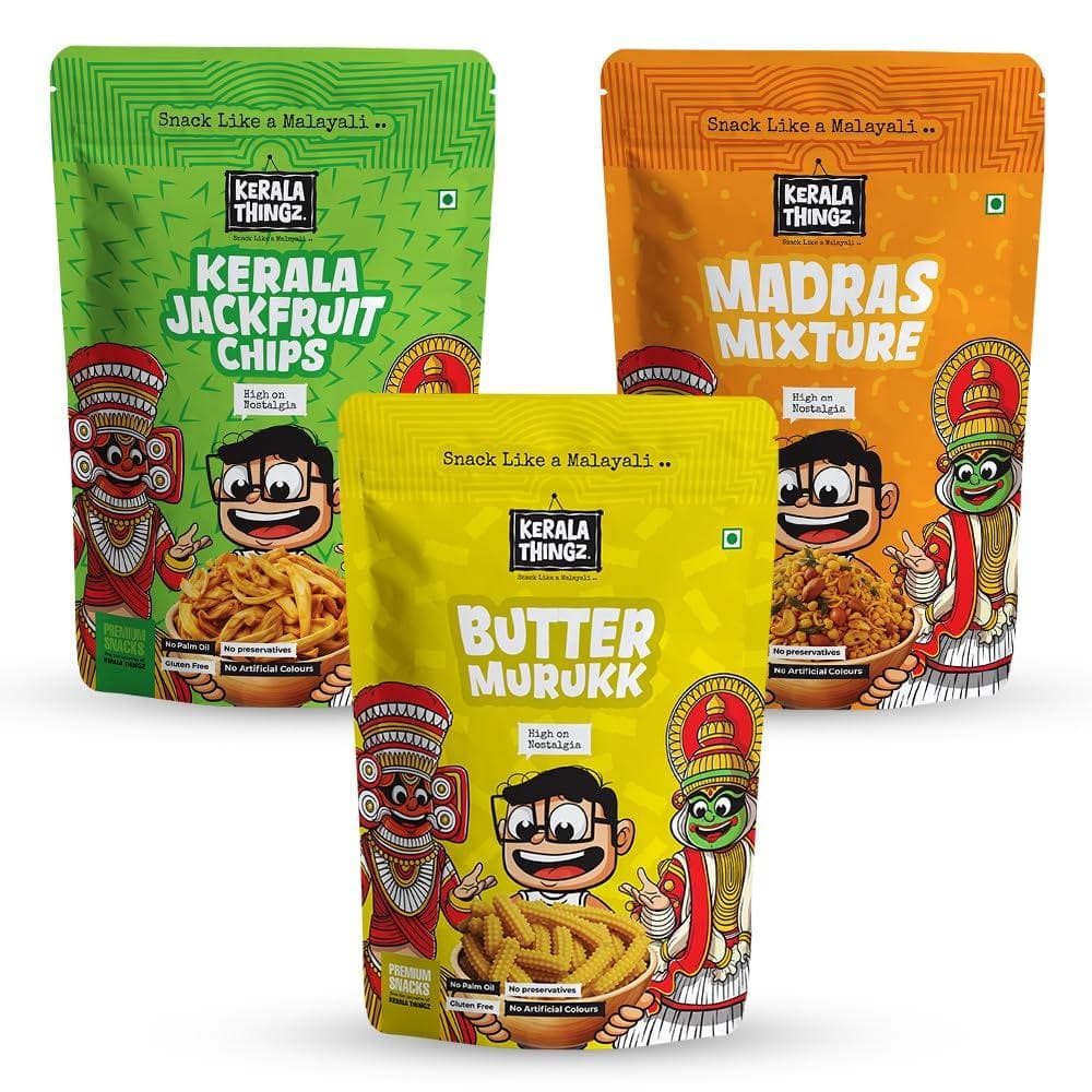 Jackfruit Chips + Madras Mixture + Butter Murukku (Each 150g Pack) | Combo 450g