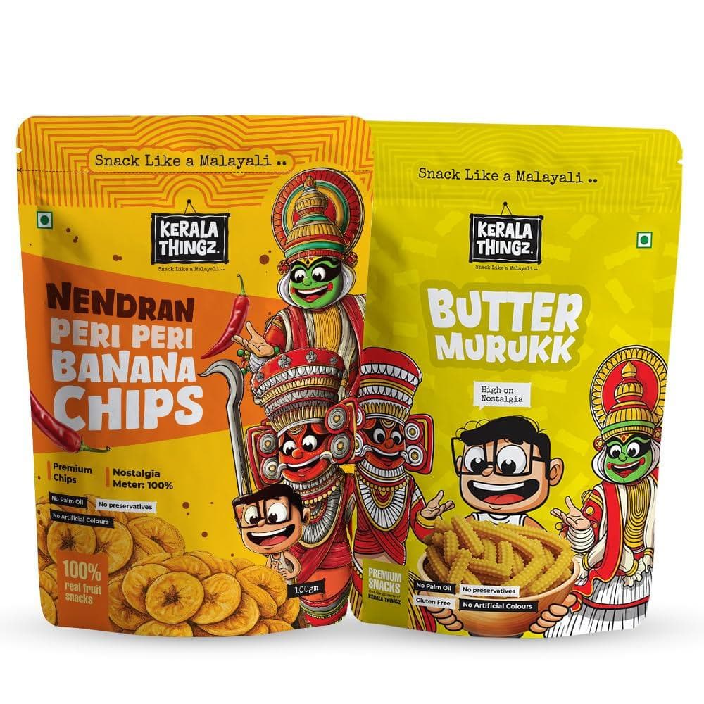 Peri Peri Banana Chips (100g) + Butter Murukku (150g) | Combo 250g