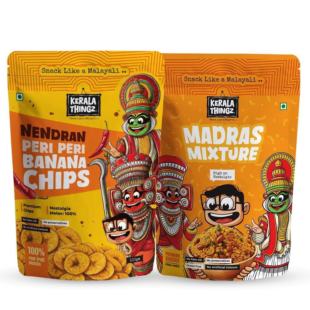 Peri Peri Banana Chips (100g) + Madras Mixture (150g) | Combo 250g
