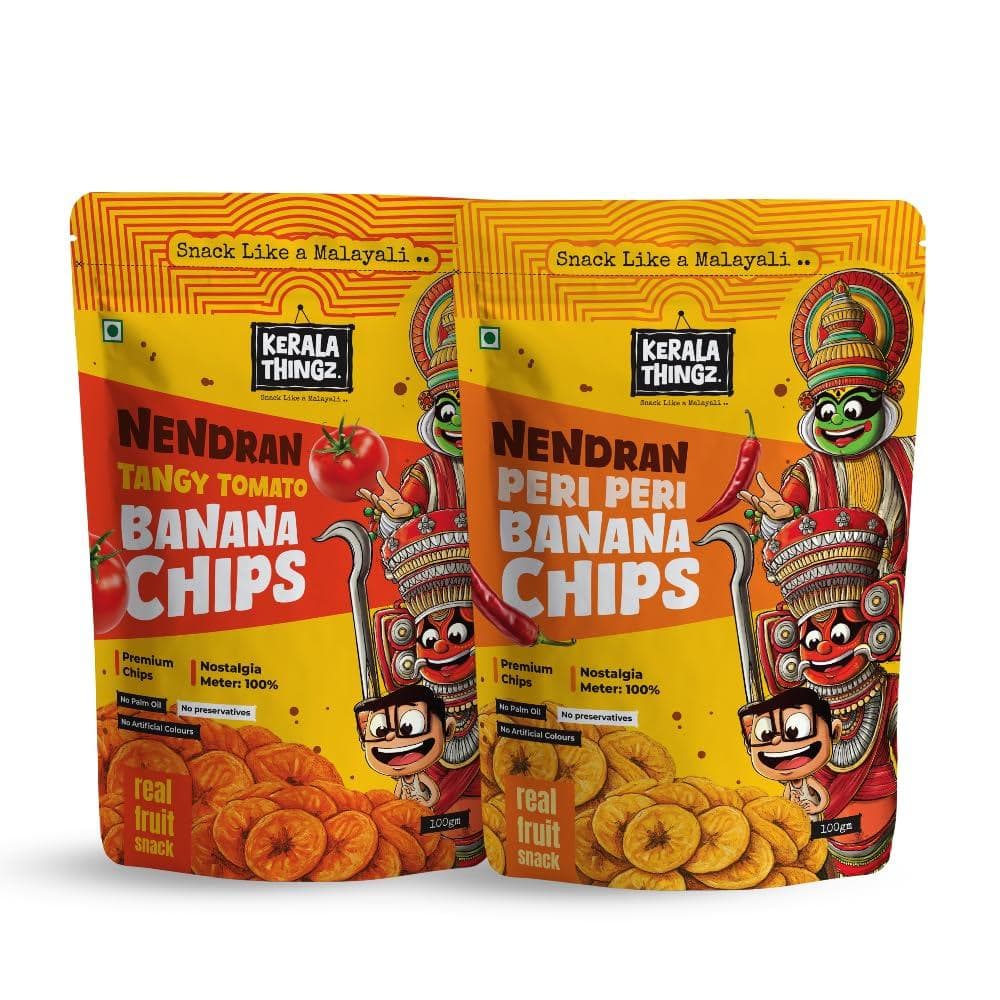 Nendran Banana Chips - Combo 200g, Peri Peri (100g) + Tangy Tomato (100g)