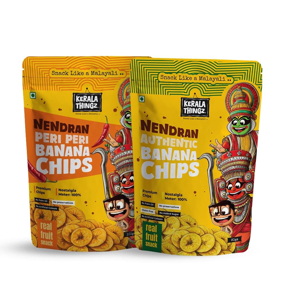Nendran Banana Chips - Combo 180g, Authentic Salted (80g) + Peri Peri (100g)