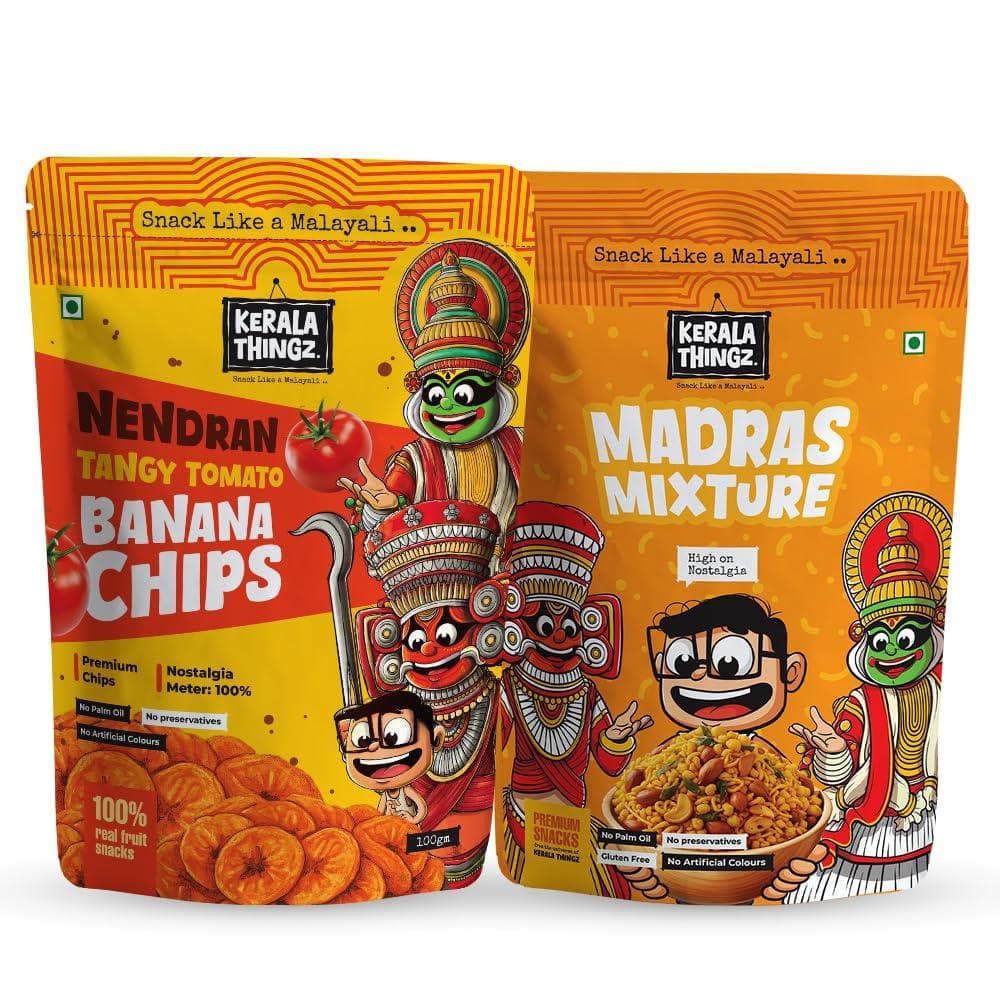 Tangy Tomato Banana Chips (100g) + Madras Mixture (150g) | Combo 250g