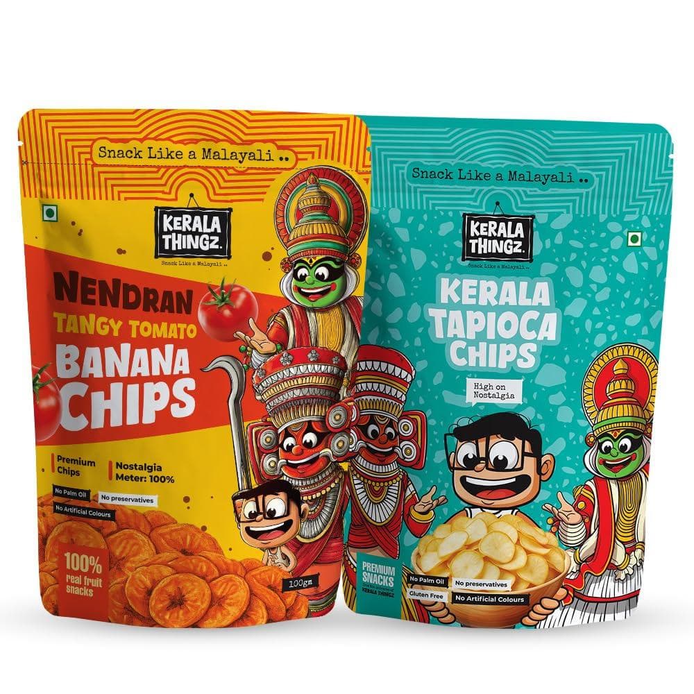 Tangy Tomato Banana Chips (100g) + Tapioca Chips (80g) | Combo 180g