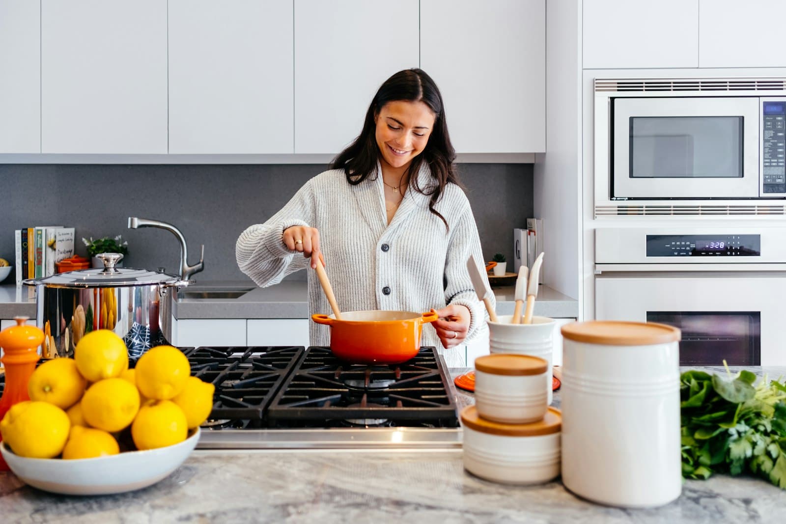 Home cook preparing a fresh pot with real ingredients on the counter