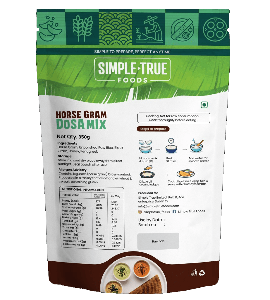 Horse Gram Dosa Mix pack back — ingredients, nutrition, and how to prepare